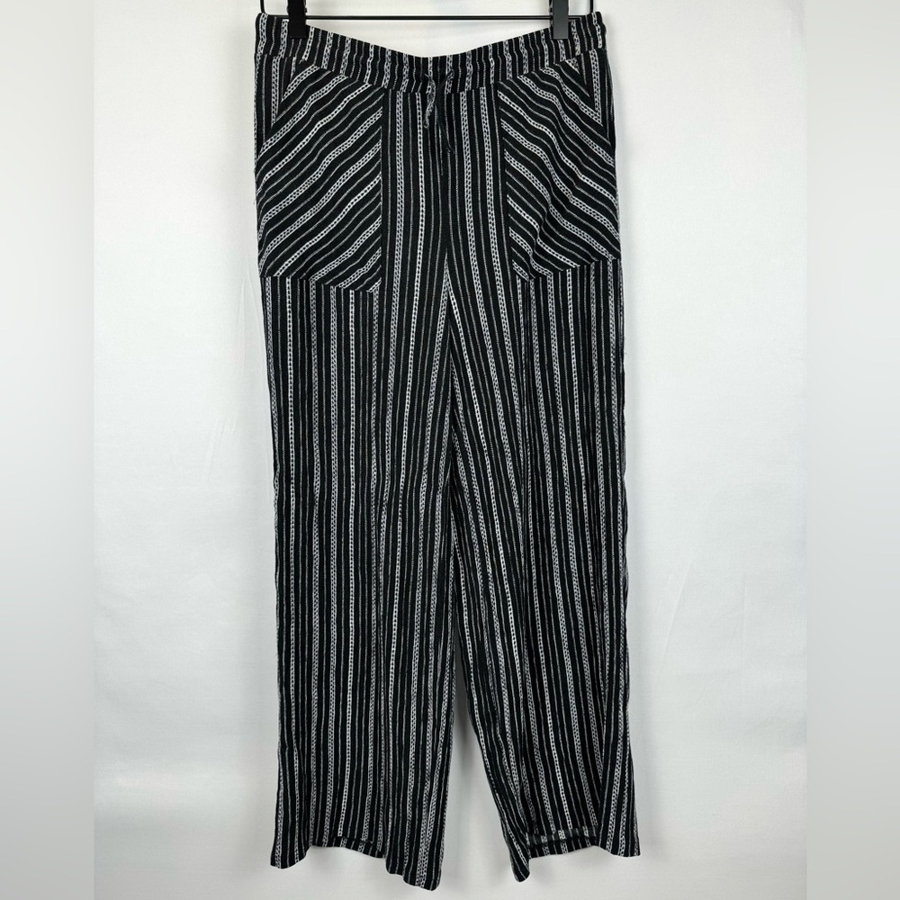 Flowy Ankle Pants Swim Coverup Wide Leg Pockets Stripes Medium Beach Resort
